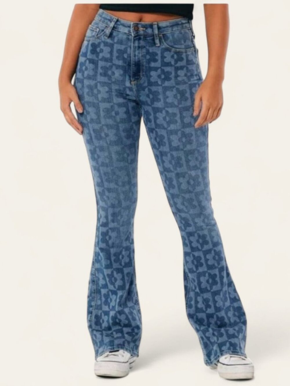 HOLLISTER CURVY HIGH-RISE VINTAGE FLARE JEAN FLORAL PRINT BELL BOTTOM STRETCH 26